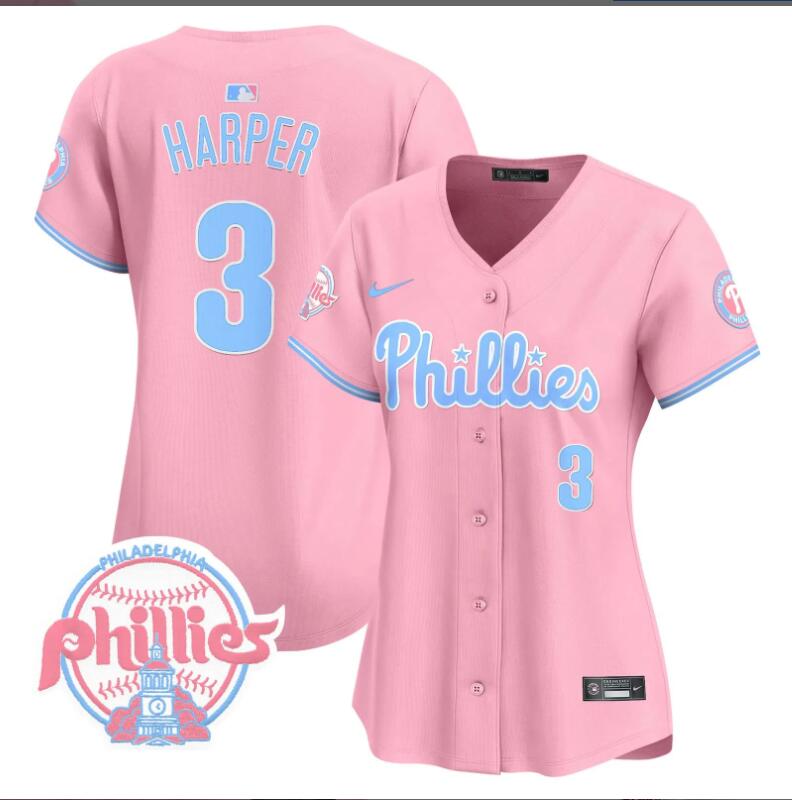 Women Philadelphia Phillies #3 Harper pink 2024 MLB jersey->women nfl jersey->Women Jersey